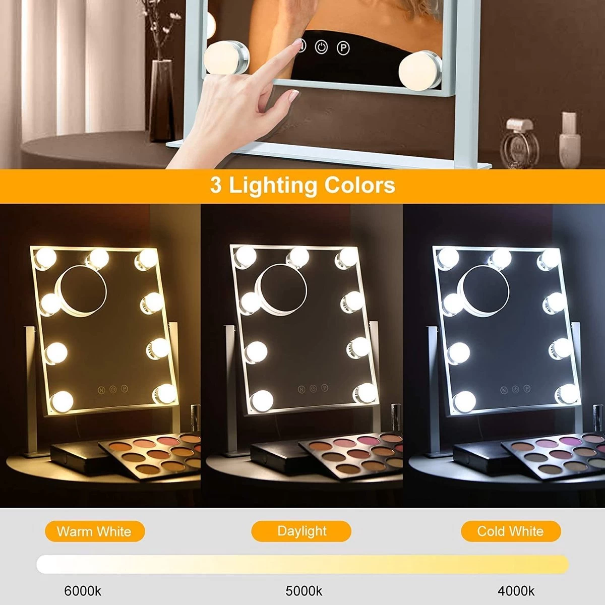 Bright Beauty Vanity Make Up Spiegel Met Verlichting - Wit - Dimbaar Met Drie Lichtstanden - Afbeelding 3