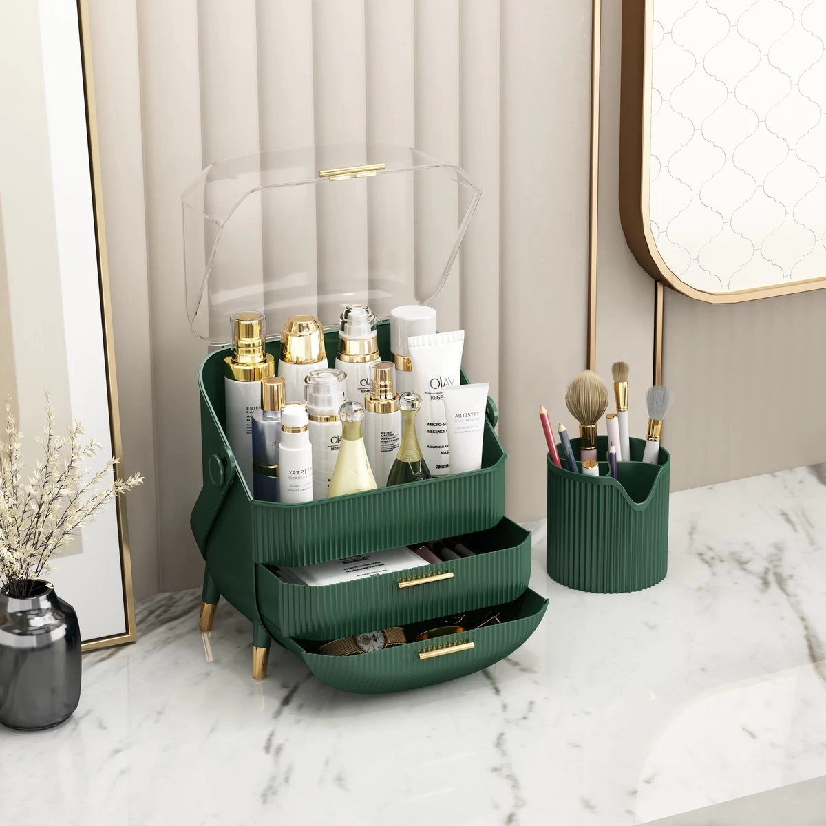 Mera.O - Make Up Organizer - Opbergdoos - Make Up Penhouder - Groen - Afbeelding 2