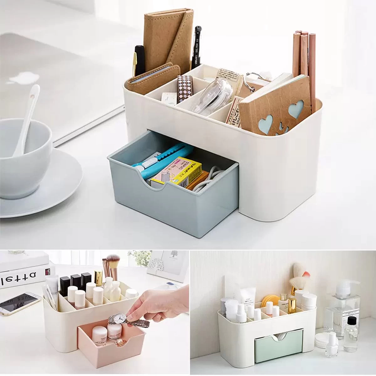 IBright Make-Up Organizer Met Lade - Cosmetica Opbergdoos - Bureau Organizer - Blauw - Afbeelding 2
