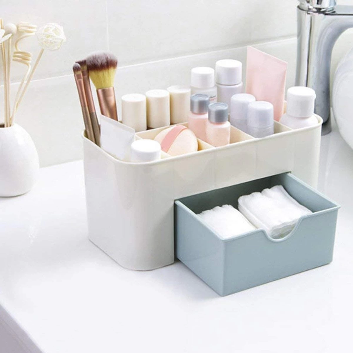 IBright Make-Up Organizer Met Lade - Cosmetica Opbergdoos - Bureau Organizer - Blauw - Afbeelding 3